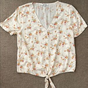 Madewell Ivory Floral Tie-Front Blouse